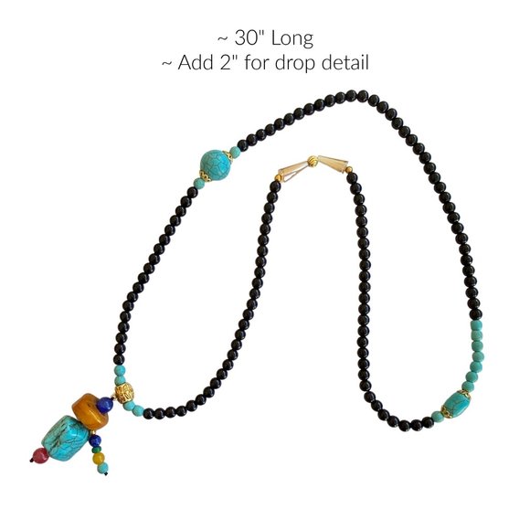 Handmade Tibetan Beads Wrap Bracelet Necklace Black and Turquoise - Picture 2 of 3